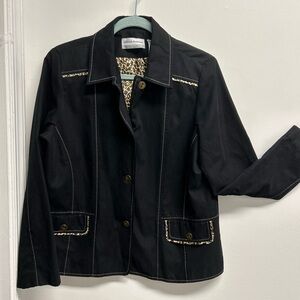 Alfred Dunner Black Jacket with Leopard Accents